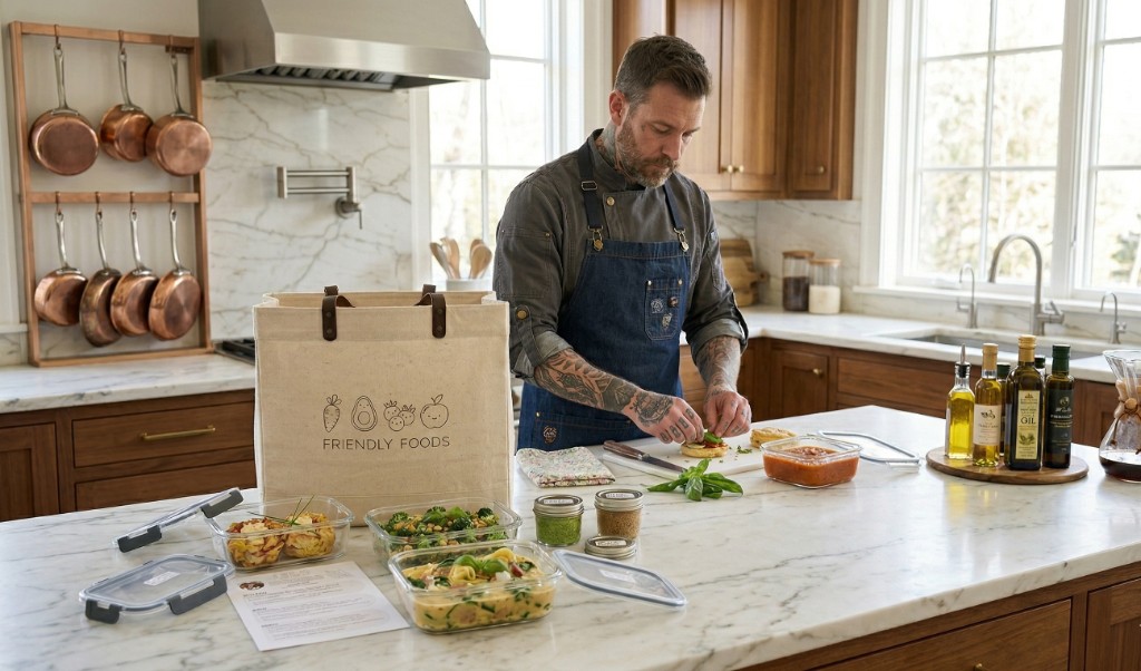 Chef preparing meals in a bright kitchen